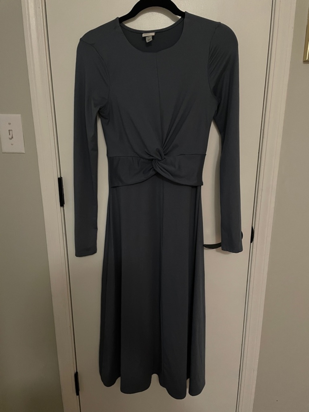 Long Sleeve Knot-Front Midi Dress - Blue Gray